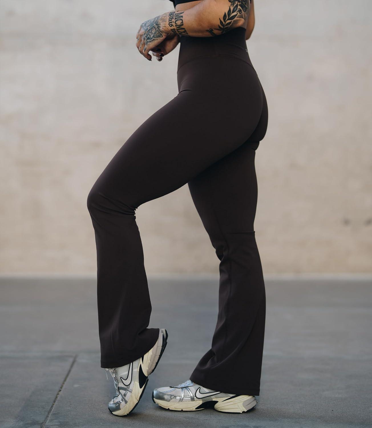 imageGymreapers High Waisted Flare Leggings for Women Stretchy Workout Bootcut Gym Leggings Tummy Control Wide Leg Yoga PantsBlack