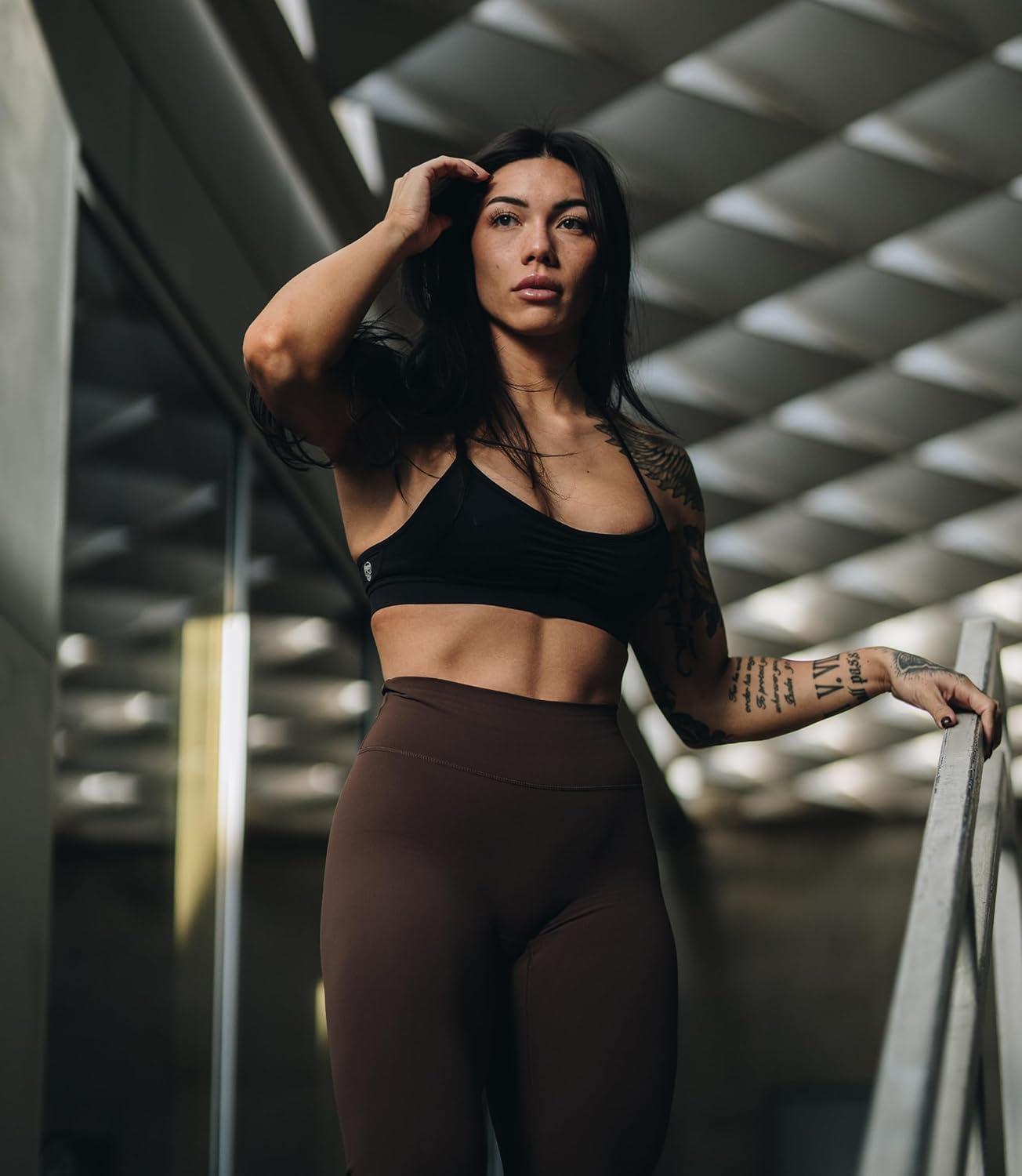 imageGymreapers High Waisted Flare Leggings for Women Stretchy Workout Bootcut Gym Leggings Tummy Control Wide Leg Yoga PantsBrown