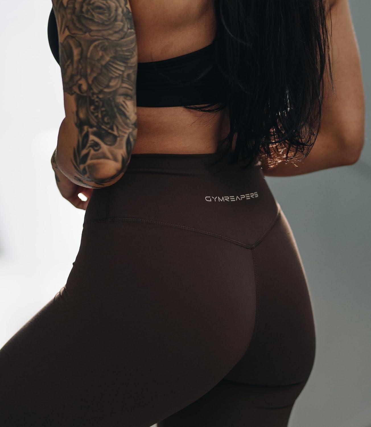 imageGymreapers High Waisted Flare Leggings for Women Stretchy Workout Bootcut Gym Leggings Tummy Control Wide Leg Yoga PantsBrown