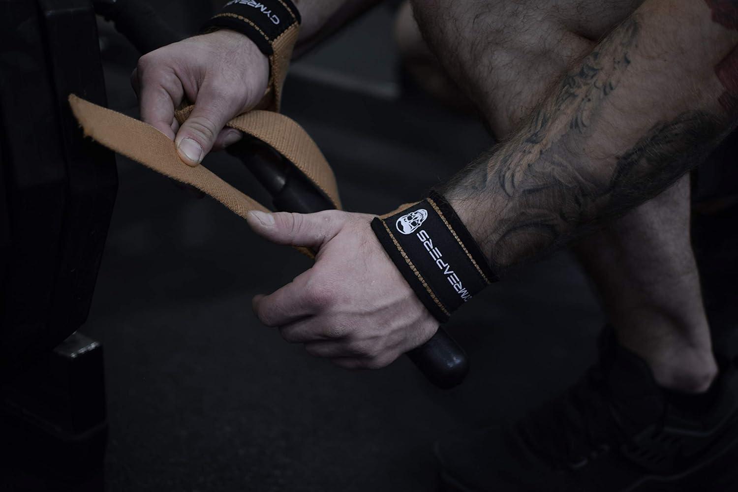 imageGymreapers Lifting Wrist Straps for Weightlifting Bodybuilding Powerlifting Strength Training ampamp Deadlifts Padded Neoprene with 18 inch CottonDesert Tan