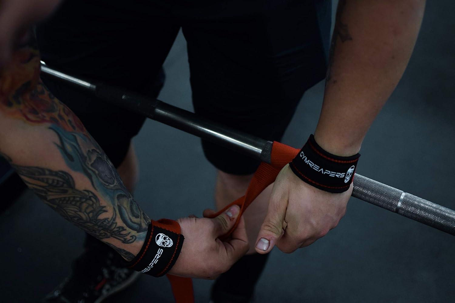 imageGymreapers Lifting Wrist Straps for Weightlifting Bodybuilding Powerlifting Strength Training ampamp Deadlifts Padded Neoprene with 18 inch CottonRed