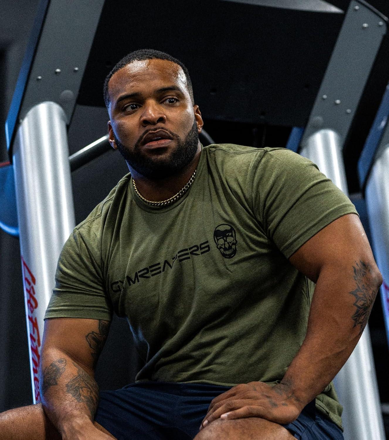 imageGymreapers Moisture Wicking Short Sleeve TShirt for Men Crew Neck Workout Shirts Casual Gym Cotton Everyday TeeRanger GreenBlack