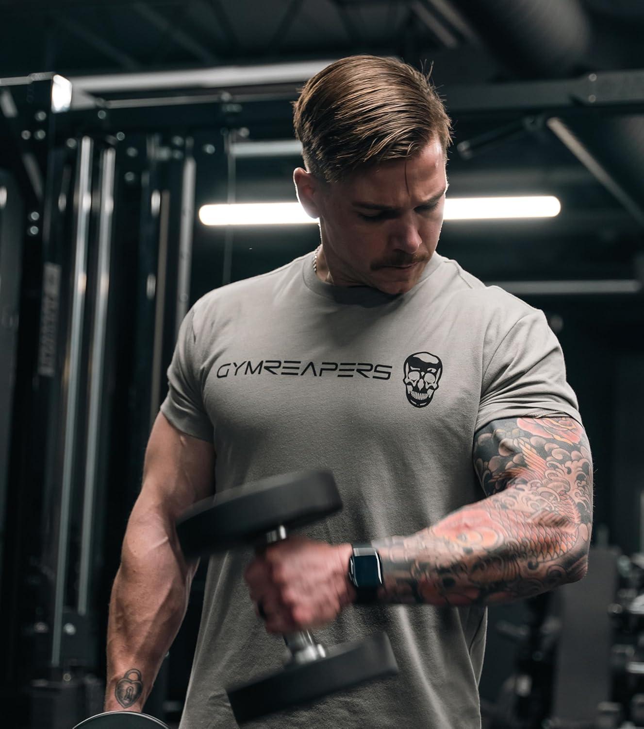 imageGymreapers Moisture Wicking Short Sleeve TShirt for Men Crew Neck Workout Shirts Casual Gym Cotton Everyday TeeStoneBlack