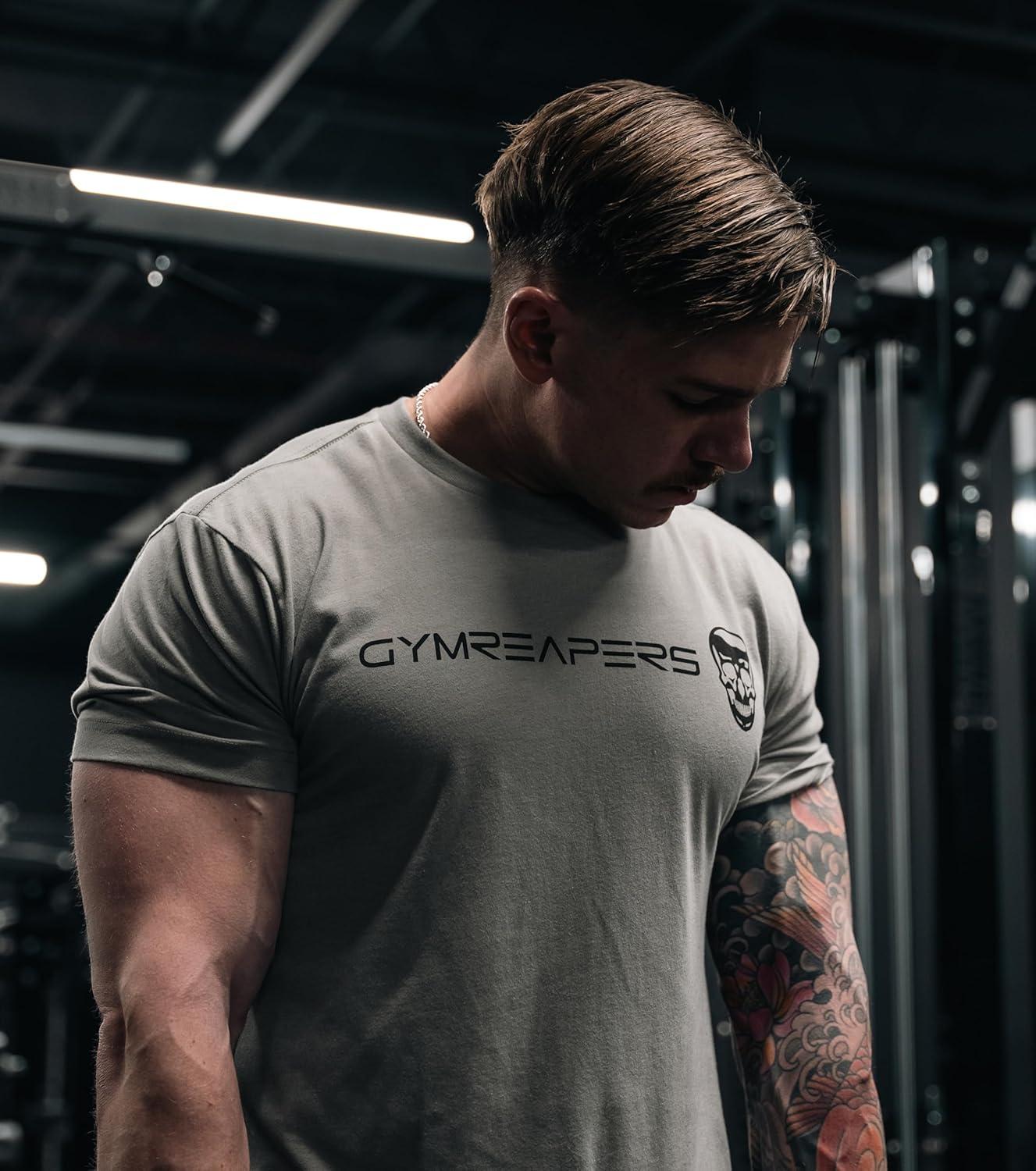 imageGymreapers Moisture Wicking Short Sleeve TShirt for Men Crew Neck Workout Shirts Casual Gym Cotton Everyday TeeStoneBlack