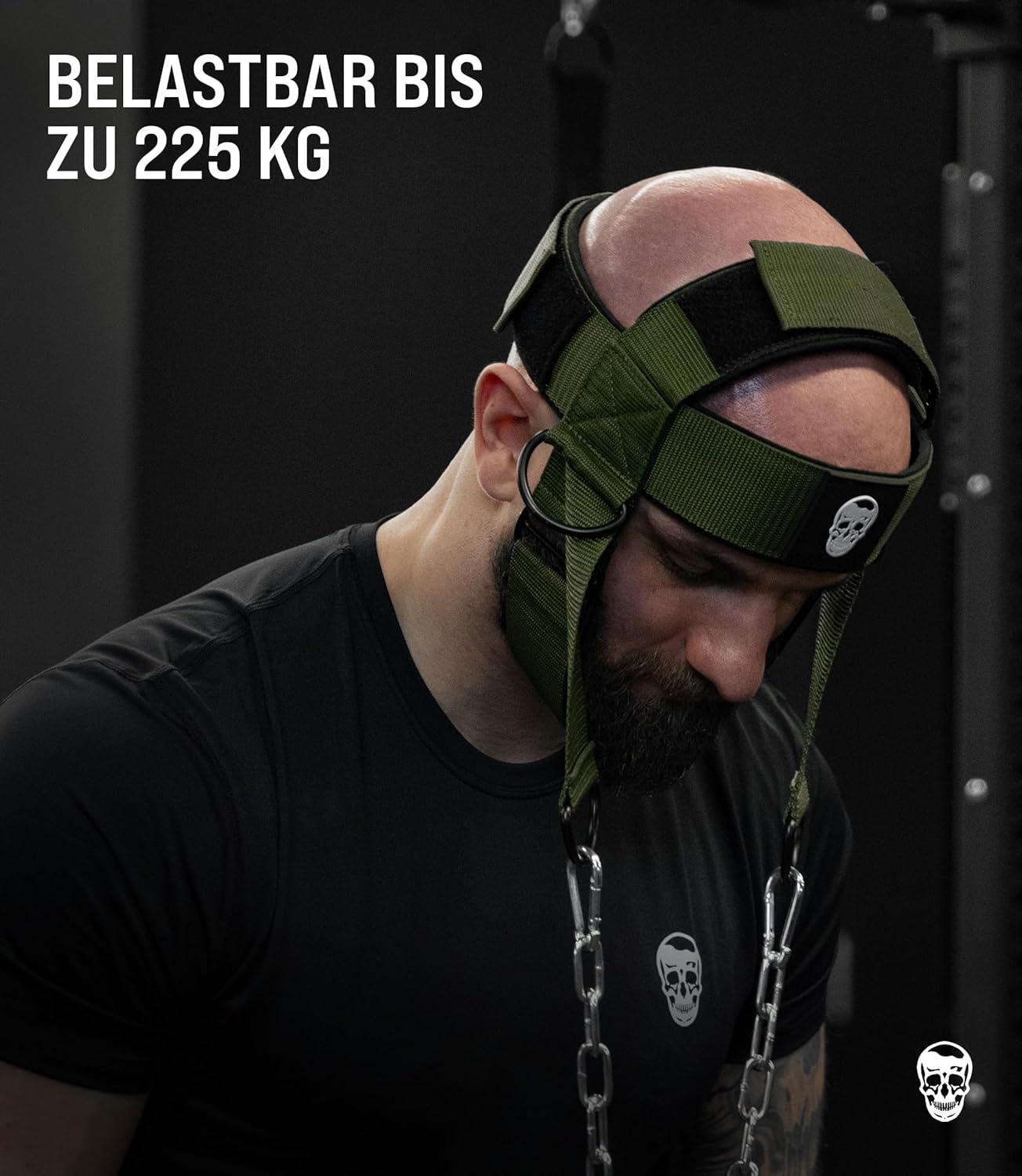 imageGymreapers Neck Harness Weight Lifting Neck Trainer Workout Equipment Heavy Duty Stainless Steel Chain Adjustable Neoprene Head Strap Exercise Equipment for Strength ampamp Pain ReliefOD Green