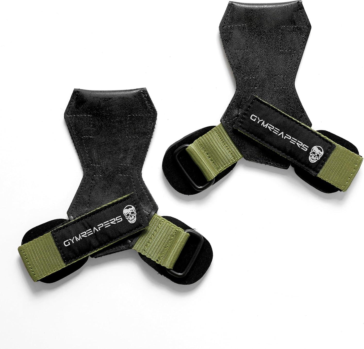 imageGymreapers Weight Lifting Grips Pair for Heavy Powerlifting Deadlifts Rows Pull Ups with Neoprene Padded Wrist Wraps Support and Strong Rubber Gloves or Straps for BodybuildingRanger Green