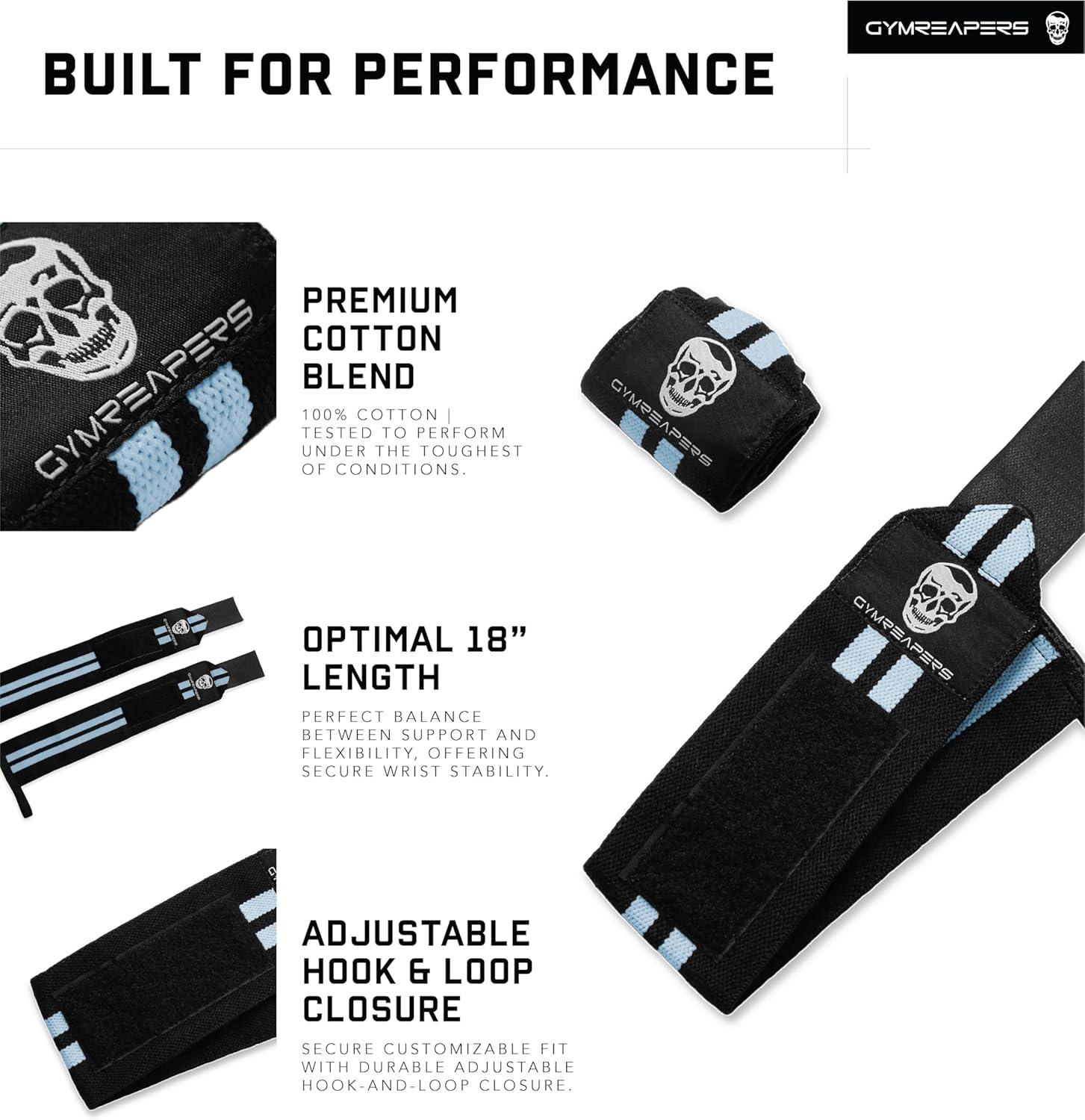 imageGymreapers Weightlifting Wrist Wraps IPF Approved 18quot Professional Quality Wrist Support with Heavy Duty Thumb Loop Best Wrap for Powerlifting Competition Strength Training BodybuildingBlue