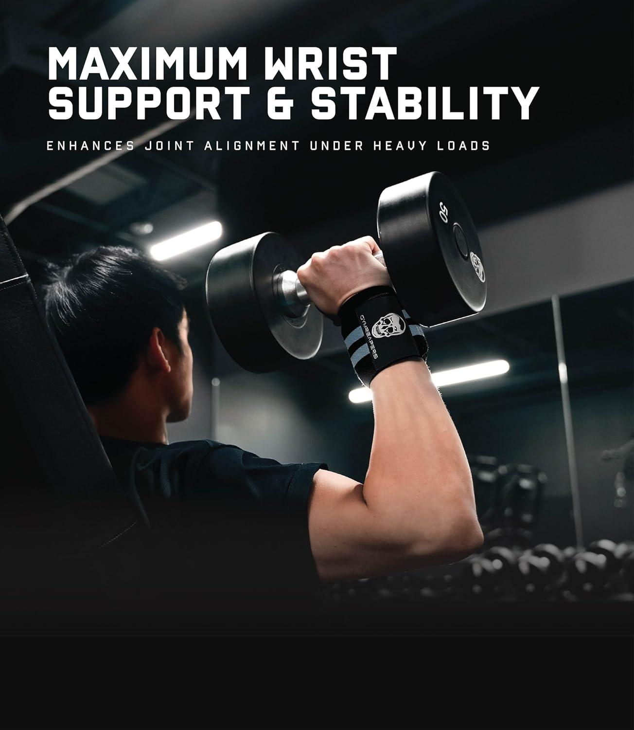 imageGymreapers Weightlifting Wrist Wraps IPF Approved 18quot Professional Quality Wrist Support with Heavy Duty Thumb Loop Best Wrap for Powerlifting Competition Strength Training BodybuildingBlue