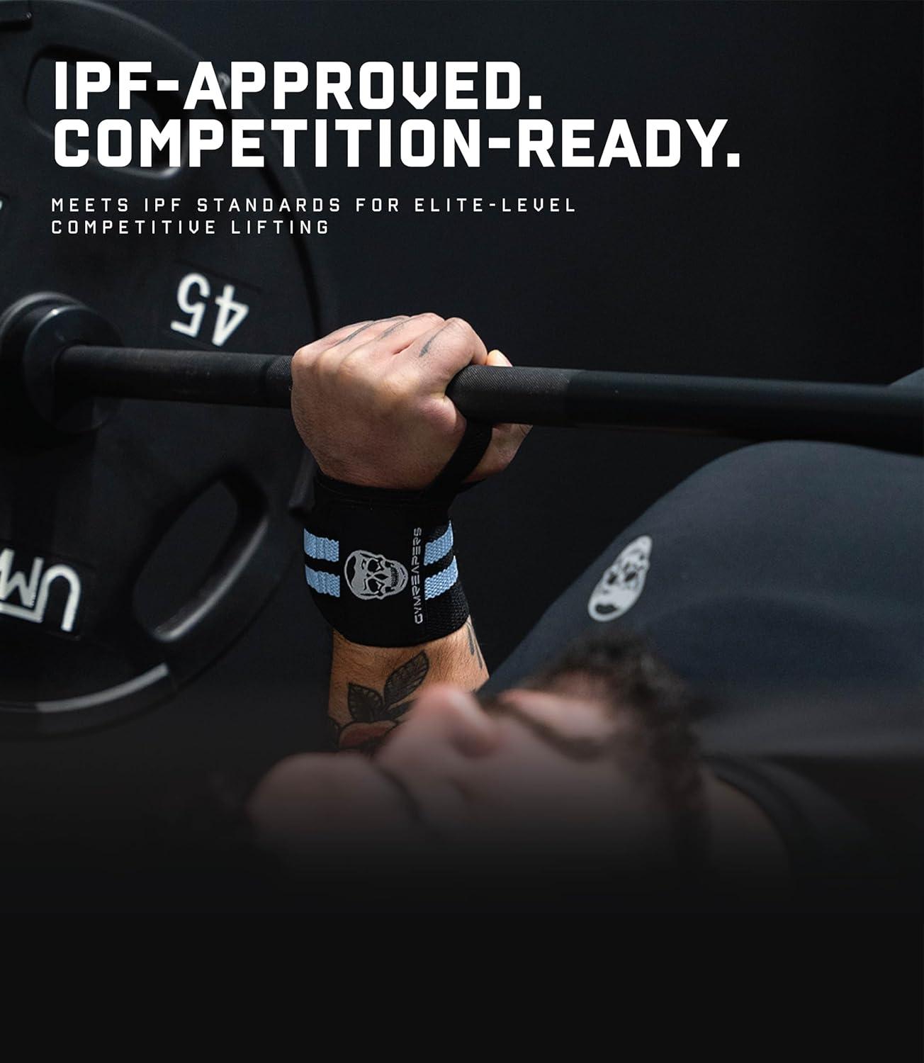 imageGymreapers Weightlifting Wrist Wraps IPF Approved 18quot Professional Quality Wrist Support with Heavy Duty Thumb Loop Best Wrap for Powerlifting Competition Strength Training BodybuildingBlue