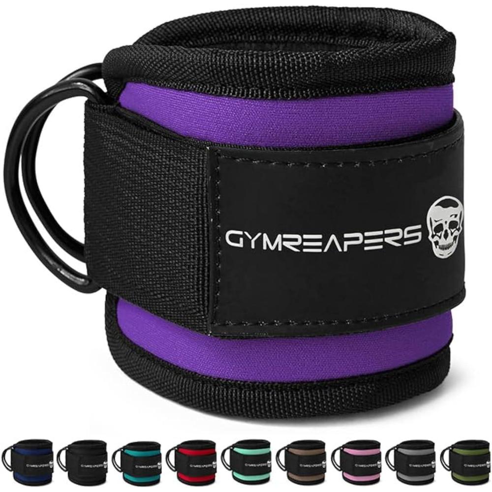 imageGymreapers Ankle Straps For Cable Machine Kickbacks Glute Workouts Lower Body Exercises  Adjustable Leg Straps with Neoprene PaddingPurple