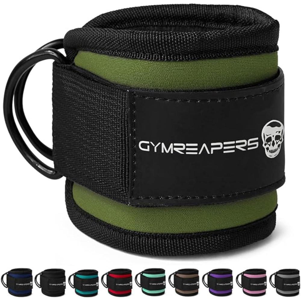 imageGymreapers Ankle Straps For Cable Machine Kickbacks Glute Workouts Lower Body Exercises  Adjustable Leg Straps with Neoprene PaddingRanger Green