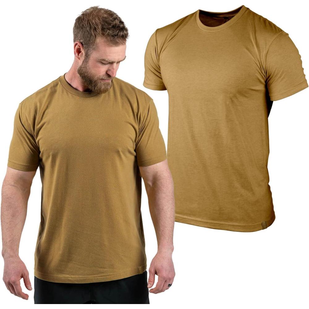 imageGymreapers Clip Tag Basic Tee  Mens Athletic Fit Crew Neck TShirt Soft Stretch Tagless Short Sleeve Workout ShirtKhaki