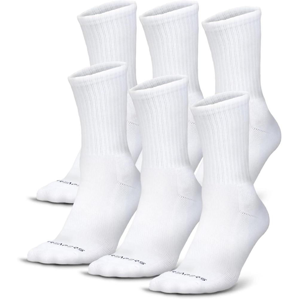 imageGymreapers Crew Socks For Men ampamp Women 6Pack  Long Moisture Wicking 100 Cotton Socks  Breathable Supportive Fit SocksWhite 6pack