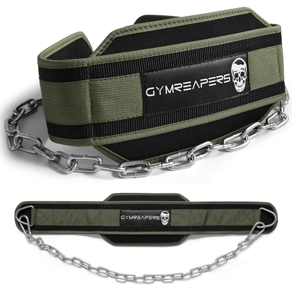 imageGymreapers Dip Belt With Chain For Weightlifting Pull Ups Dips Heavy Duty Steel Chain For Added Weight TrainingRanger Green