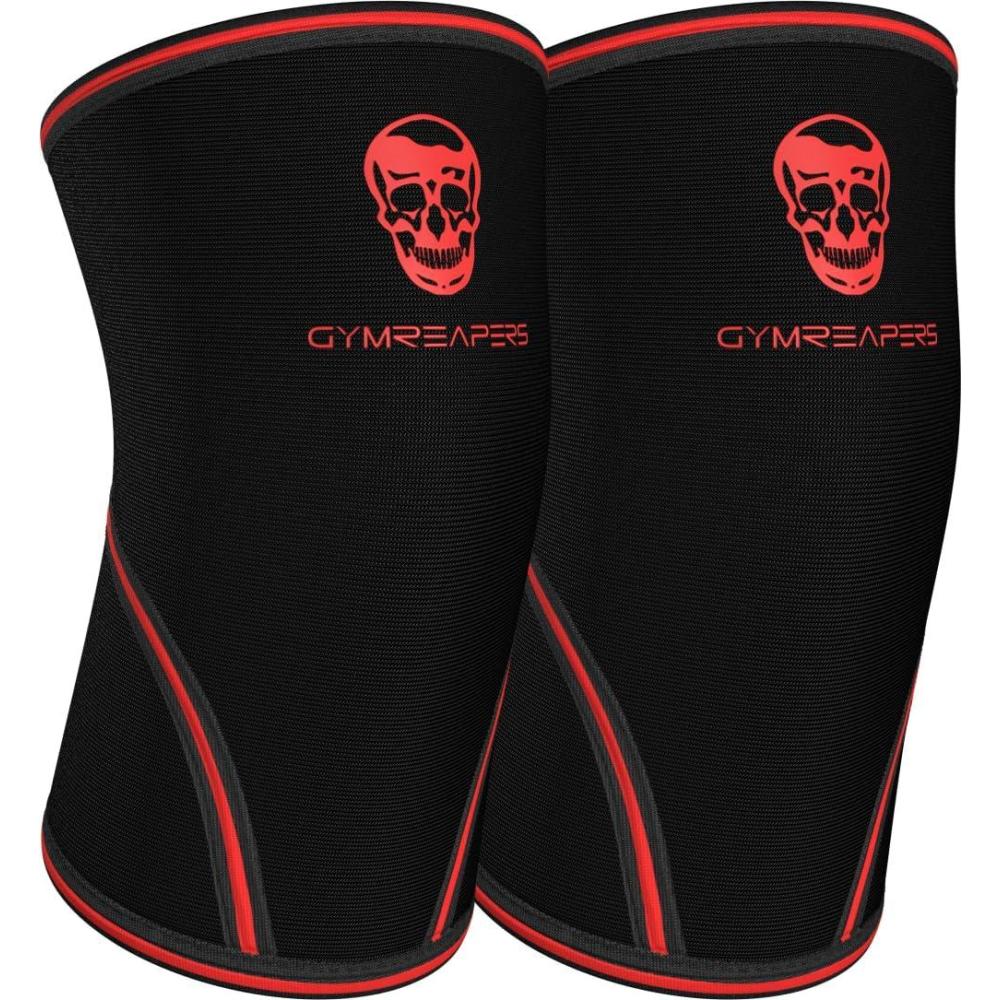 imageGymreapers Elbow Sleeves for Weightlifting Powerlifting and Bench Press Support and Compression for Tendonitis Pain Relief 5mm Neoprene Training Gear for Men and WomenBlackRed