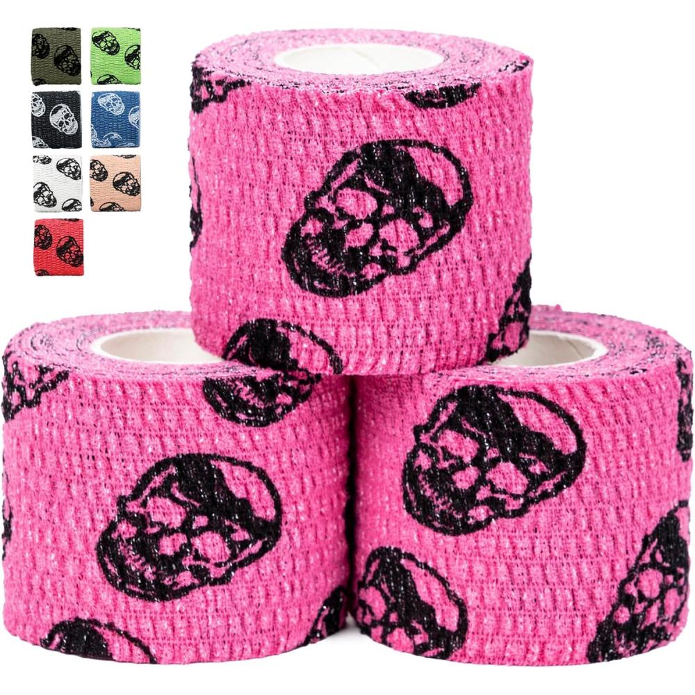 imageGymreapers Hook Grip Weightlifting Tape 3 Pack Premium Adhesive Thumb Skull Tape for Finger Protection Powerlifting Exercise ampamp Cross Training Athletic Sweat Proof TapePink