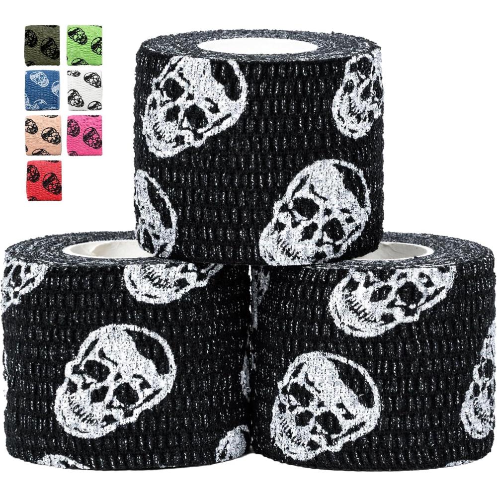 imageGymreapers Hook Grip Weightlifting Tape 3 Pack Premium Adhesive Thumb Skull Tape for Finger Protection Powerlifting Exercise ampamp Cross Training  Athletic Sweat Proof TapeBlack
