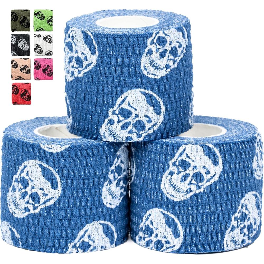 imageGymreapers Hook Grip Weightlifting Tape 3 Pack Premium Adhesive Thumb Skull Tape for Finger Protection Powerlifting Exercise ampamp Cross Training Athletic Sweat Proof TapeNavy