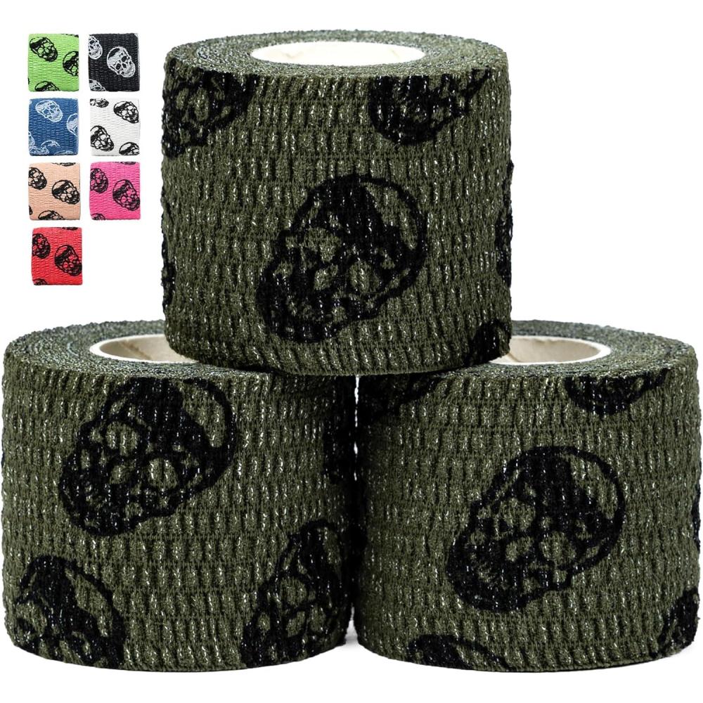 imageGymreapers Hook Grip Weightlifting Tape 3 Pack Premium Adhesive Thumb Skull Tape for Finger Protection Powerlifting Exercise ampamp Cross Training  Athletic Sweat Proof TapeOD Green