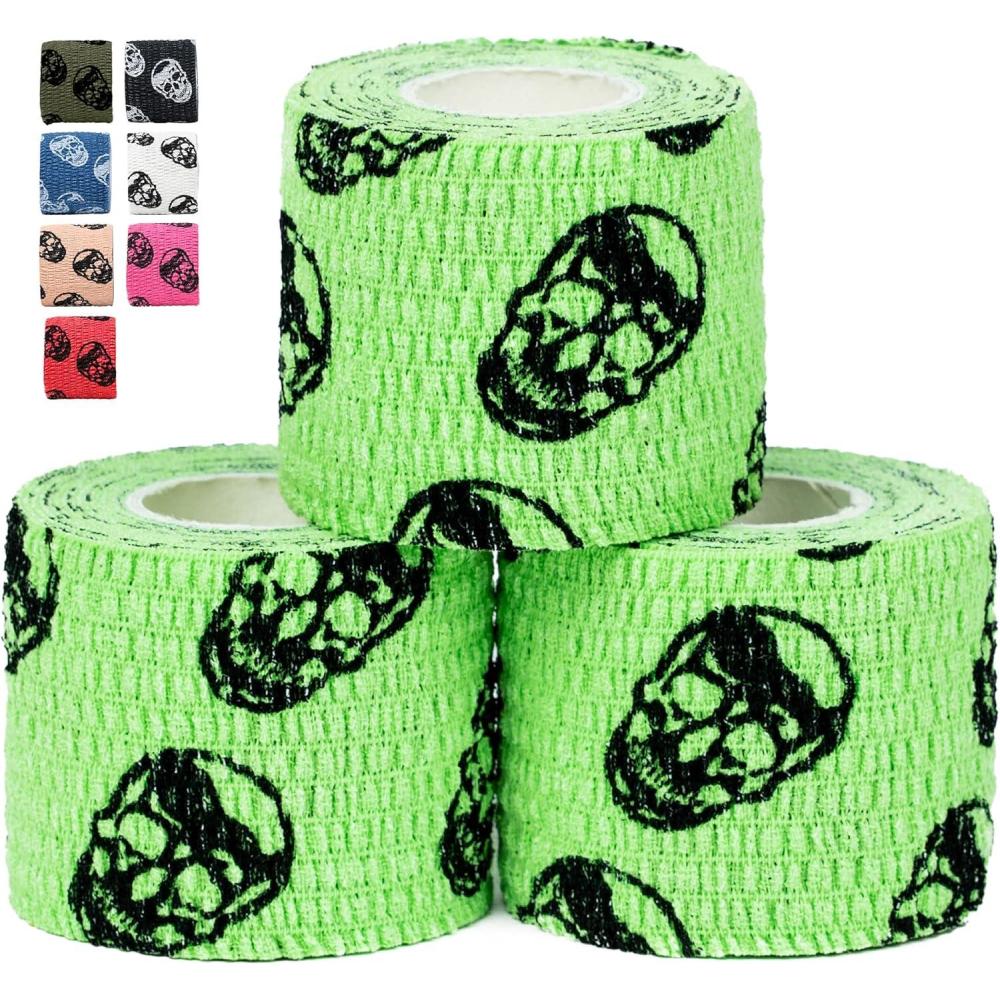 imageGymreapers Hook Grip Weightlifting Tape 3 Pack Premium Adhesive Thumb Skull Tape for Finger Protection Powerlifting Exercise ampamp Cross Training Athletic Sweat Proof TapeNeon Green