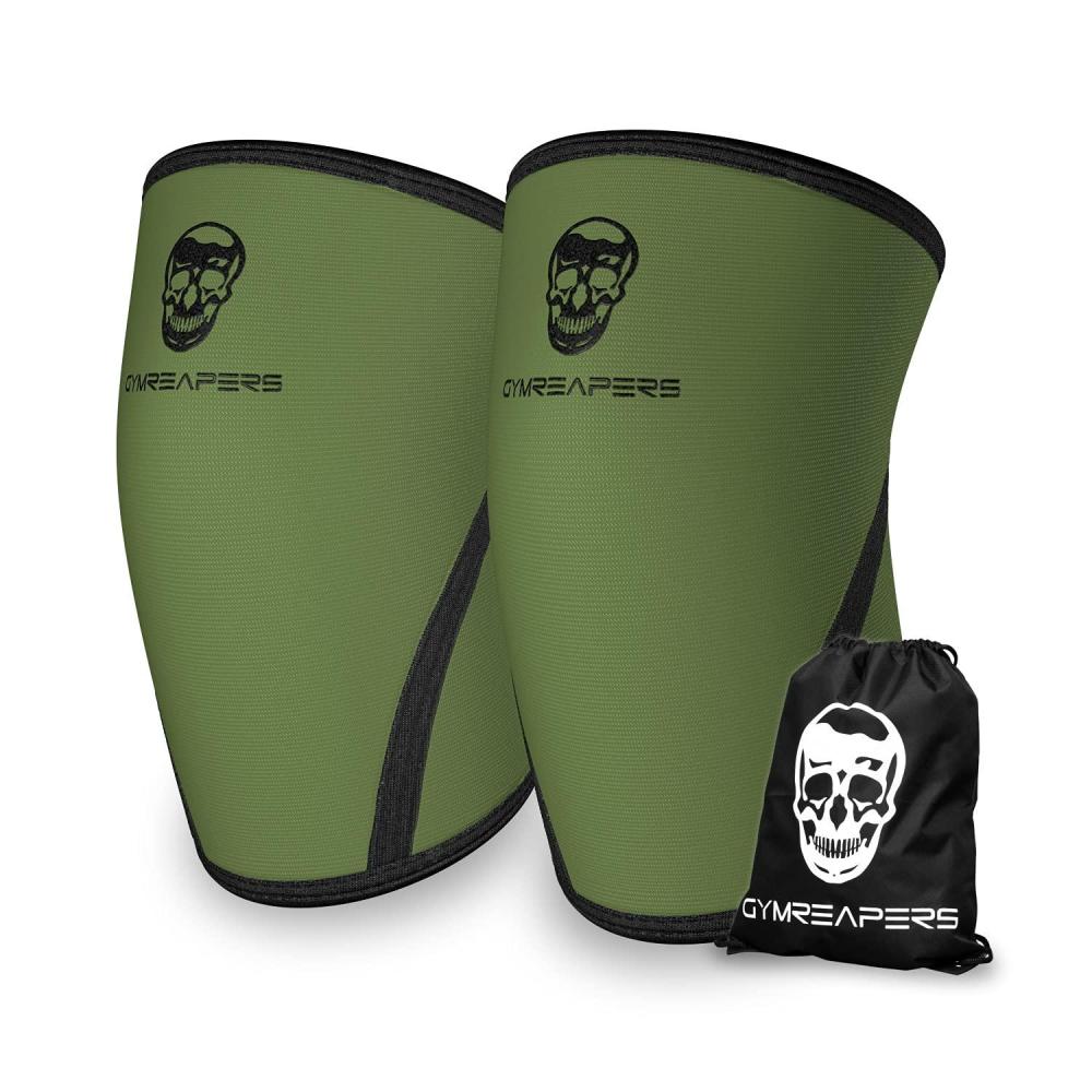 imageGymreapers Knee Sleeves 1 Pair With Gym Bag  IPF Approved  Knee Sleeve ampamp Compression Brace for Squats Fitness Weightlifting and Powerlifting 7MM Sleeve Pair  For Men ampamp Women LargeMilitary GreenBlack