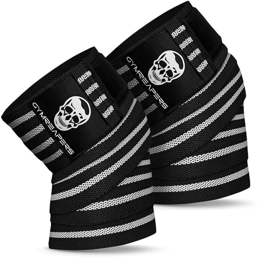 imageGymreapers Knee Wraps for Squats and Powerlifting 72 Inch Compression Wraps with Strap for Men ampamp Women Weightlifting SupportWhite