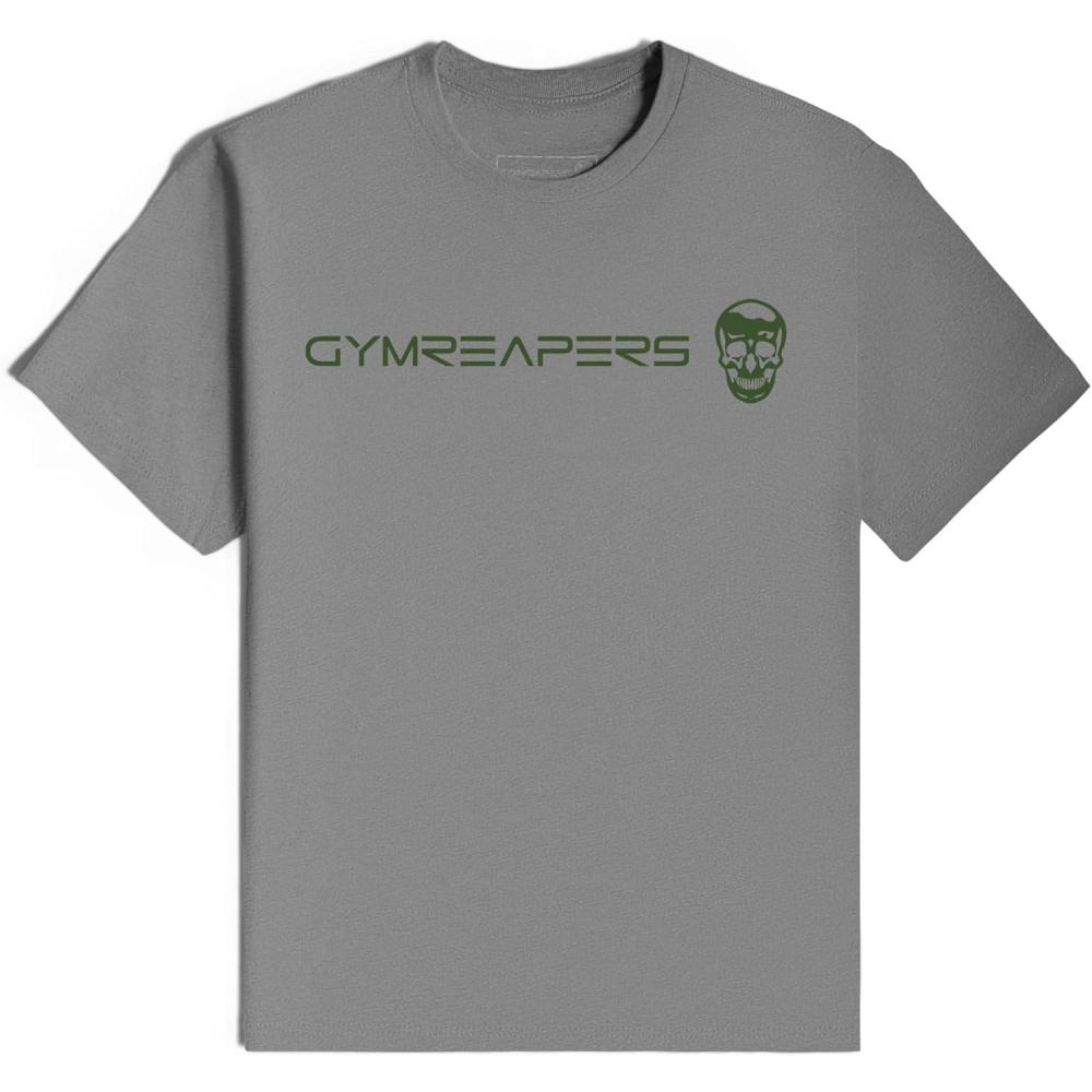 imageGymreapers Moisture Wicking Short Sleeve TShirt for Men Crew Neck Workout Shirts Casual Gym Cotton Everyday TeeGrayRanger Green
