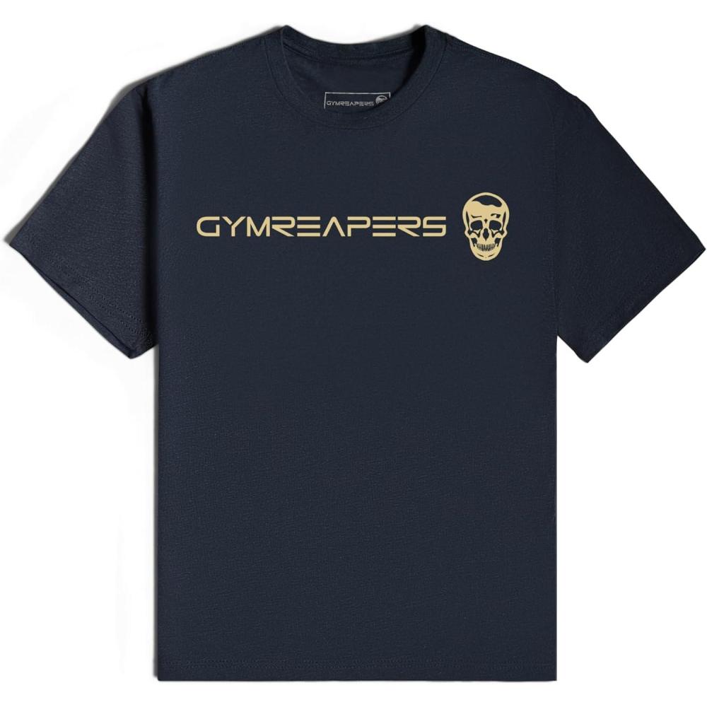 imageGymreapers Moisture Wicking Short Sleeve TShirt for Men Crew Neck Workout Shirts Casual Gym Cotton Everyday TeeNavyGold