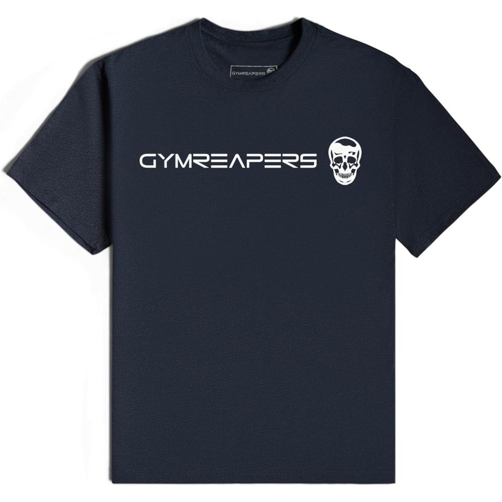 imageGymreapers Moisture Wicking Short Sleeve TShirt for Men Crew Neck Workout Shirts Casual Gym Cotton Everyday TeeNavyWhite