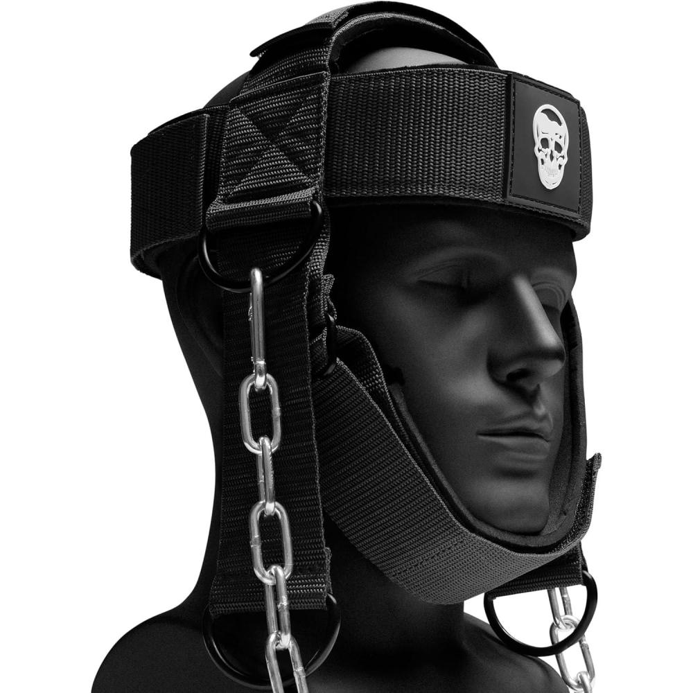 imageGymreapers Neck Harness Weight Lifting  Neck Trainer Workout Equipment  Heavy Duty Stainless Steel Chain Adjustable Neoprene Head Strap Exercise Equipment for Strength ampamp Pain ReliefBlack