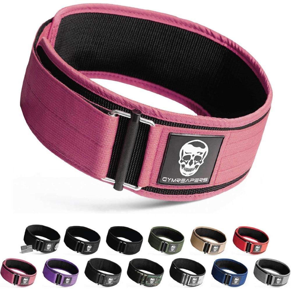 imageGymreapers Quick Locking Weight Lifting Belt for Men Gym Belt for Powerlifting Deadlift Belt with 4 Inch Neoprene Metal Buckle Back Support Weightlifting Belt WomenPink