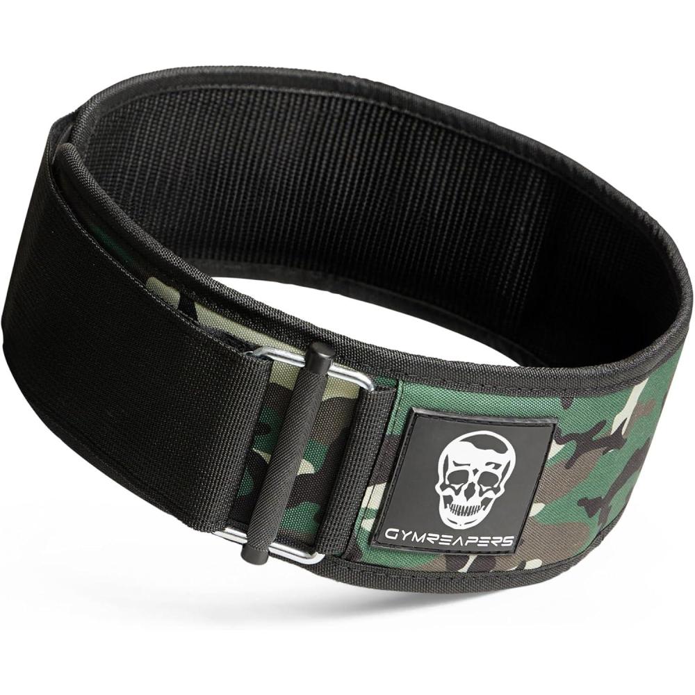 imageGymreapers Quick Locking Weight Lifting Belt for Men Gym Belt for Powerlifting Deadlift Belt with 4 Inch Neoprene Metal Buckle Back Support Weightlifting Belt WomenWoodland Camo