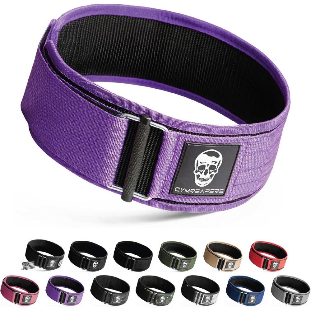imageGymreapers Quick Locking Weight Lifting Belt for Men Gym Belt for Powerlifting Deadlift Belt with 4 Inch Neoprene Metal Buckle Back Support Weightlifting Belt WomenPurple