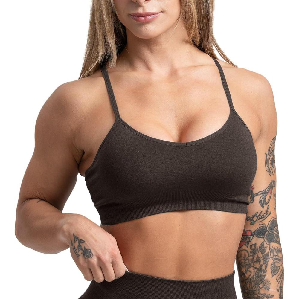 imageGymreapers Seamless Sports Bra for Women Wireless Compression Padded Supportive Bras for Gym Yoga ampamp FitnessEspresso