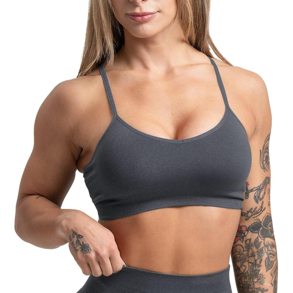 imageGymreapers Seamless Sports Bra for Women Wireless Compression Padded Supportive Bras for Gym Yoga ampamp FitnessFlat Gray