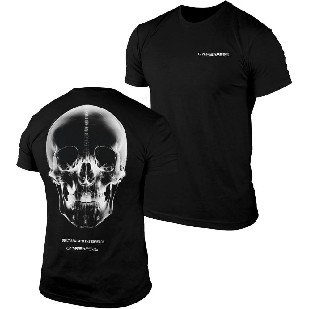imageGymreapers Skull Moisture Wicking TShirts for Men  Short Sleeve Workout Gym Shirts  Running Athletic Tees ampamp Dry Fit TshirtBeneath the Surface