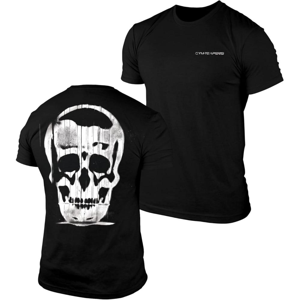 imageGymreapers Skull Moisture Wicking TShirts for Men  Short Sleeve Workout Gym Shirts  Running Athletic Tees ampamp Dry Fit TshirtRipstop