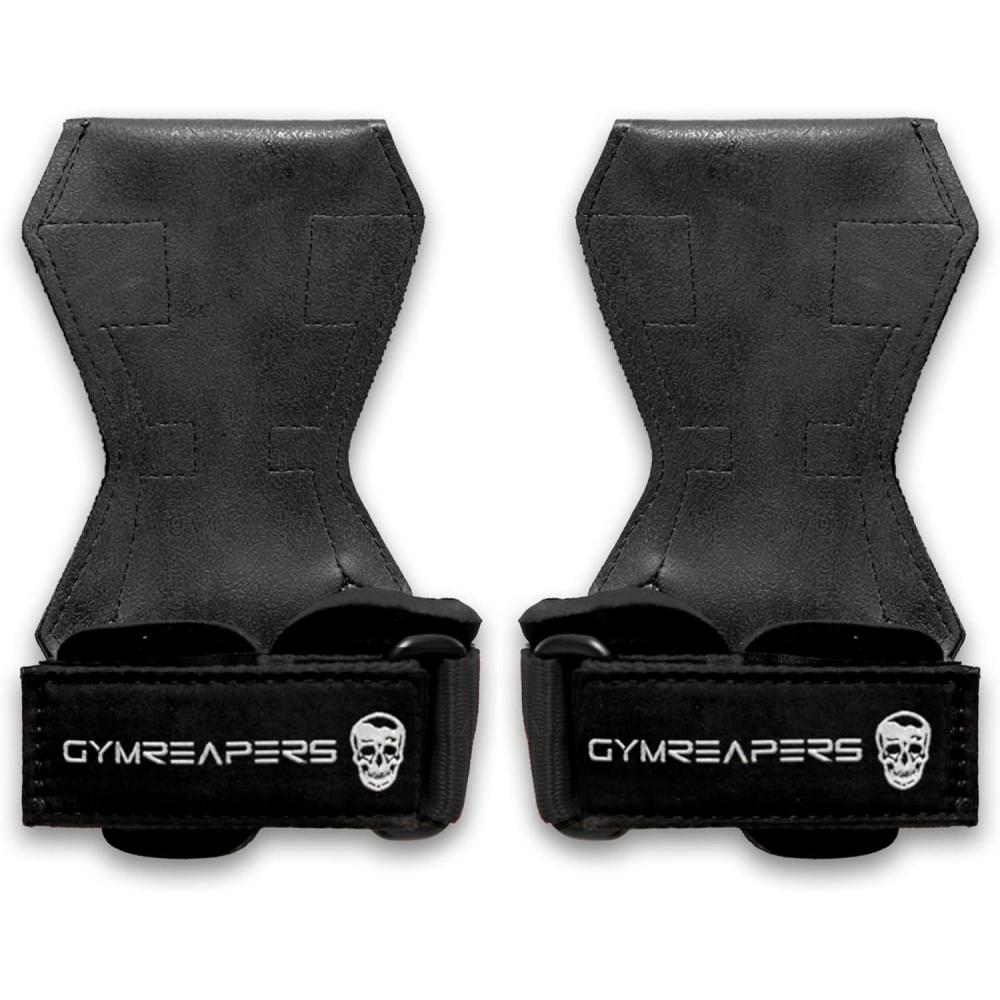 imageGymreapers Weight Lifting Grips Pair for Heavy Powerlifting Deadlifts Rows Pull Ups with Neoprene Padded Wrist Wraps Support and Strong Rubber Gloves or Straps for BodybuildingBlack