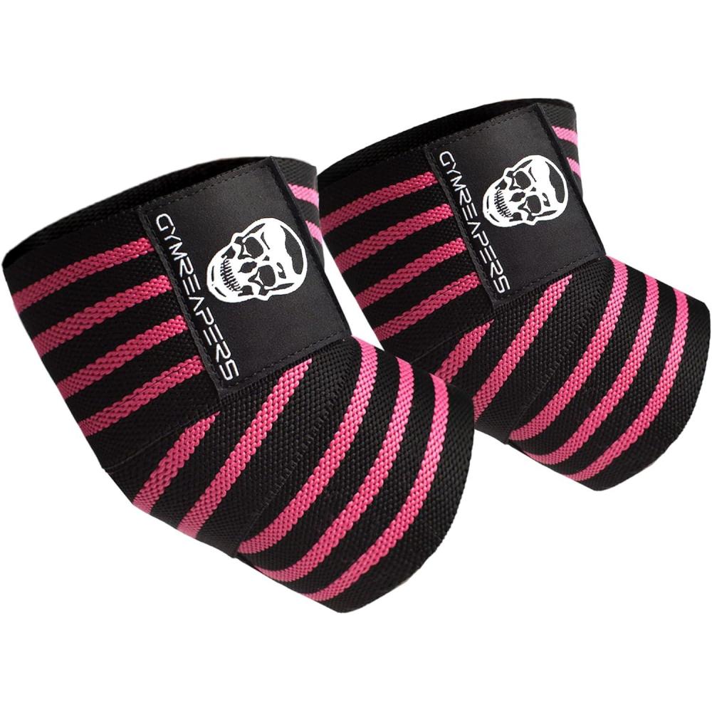 imageGymreapers Weightlifting Elbow Wraps 1 Pair  Flexible 40 Elbow Compression Strap ampamp Joint Support Brace  for Bench Press Powerlifting and PressingPink