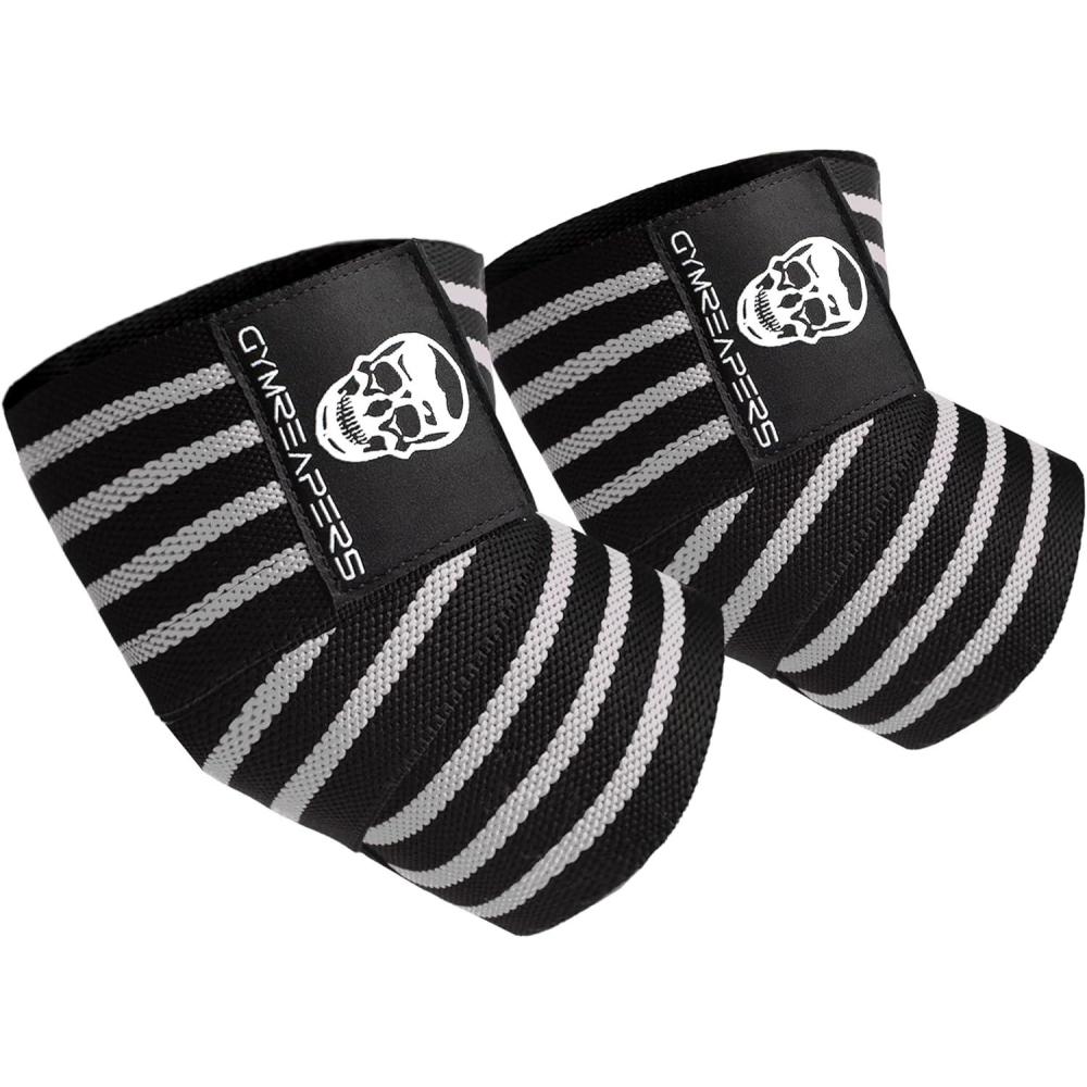 imageGymreapers Weightlifting Elbow Wraps 1 Pair  Flexible 40 Elbow Compression Strap ampamp Joint Support Brace  for Bench Press Powerlifting and PressingWhite