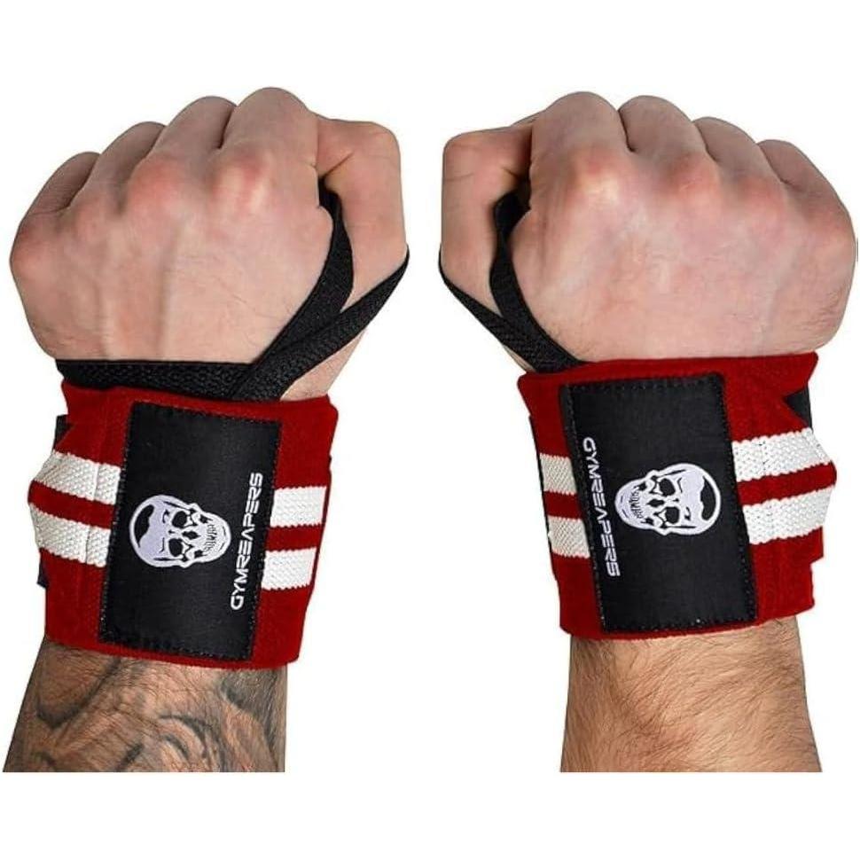 imageGymreapers Weightlifting Wrist Wraps IPF Approved 18quot Professional Quality Wrist Support with Heavy Duty Thumb Loop  Best Wrap for Powerlifting Competition Strength Training BodybuildingRedWhite