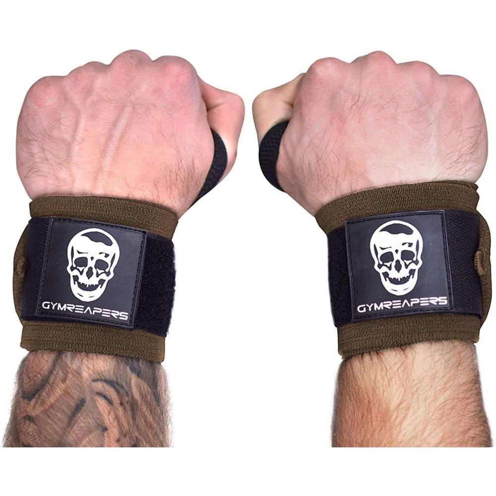 imageWrist Wraps Weightlifting  Stiff Heavy Duty 18 inch Wraps With Thick Thumb Loop For Powerlifting Bodybuilding Cross Training ampamp Heavy PressesKhaki