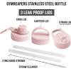 Gymreapers Insulated Water Bottle – Stainless Steel 32 Oz, 3 lids (Straw, Chug, Canteen), Double Walled Vacuum Insulation, Thermo Mug Cold Hot – Durable Powder Coated Finish (Black)(Pink)