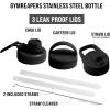 Gymreapers Insulated Water Bottle – Stainless Steel 32 Oz, 3 lids (Straw, Chug, Canteen), Double Walled Vacuum Insulation, Thermo Mug Cold Hot – Durable Powder Coated Finish (Black)(Black)