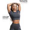 Gymreapers Short Sleeve Workout Tops for Women – Crop Tops for Women Tee – Yoga Athletic Tops for Running, Gym, & Training(Flat Gray)