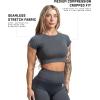 Gymreapers Short Sleeve Workout Tops for Women – Crop Tops for Women Tee – Yoga Athletic Tops for Running, Gym, & Training(Flat Gray)