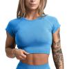 Gymreapers Short Sleeve Workout Tops for Women – Crop Tops for Women Tee – Yoga Athletic Tops for Running, Gym, & Training(Azure)