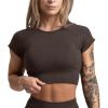 Gymreapers Short Sleeve Workout Tops for Women – Crop Tops for Women Tee – Yoga Athletic Tops for Running, Gym, & Training(Espresso)
