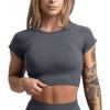 Gymreapers Short Sleeve Workout Tops for Women – Crop Tops for Women Tee – Yoga Athletic Tops for Running, Gym, & Training(Flat Gray)