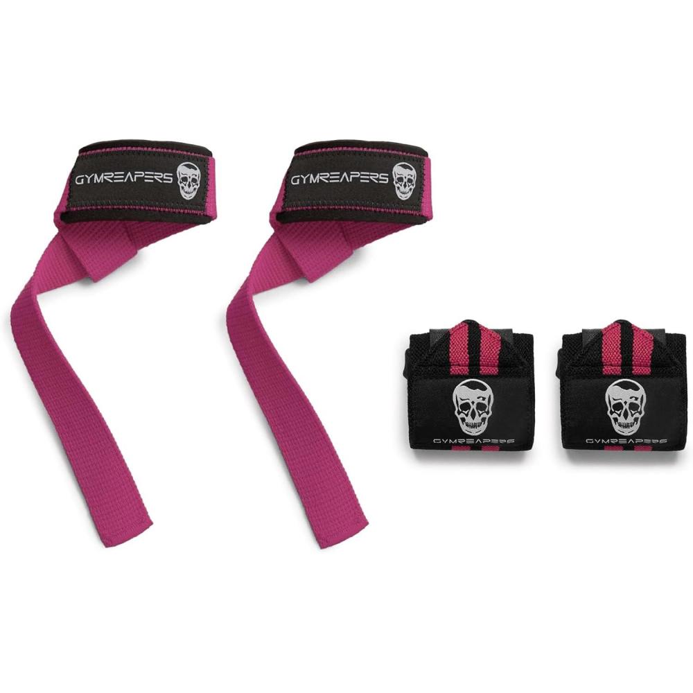 imageGymreapers 18quot Weightlifting Wrist Wraps ampamp Lifting Straps Combo Competition Grade Wrist Support with Thumb Loop ampamp Padded Neoprene Straps for Powerlifting Bodybuilding Strength Training Pink